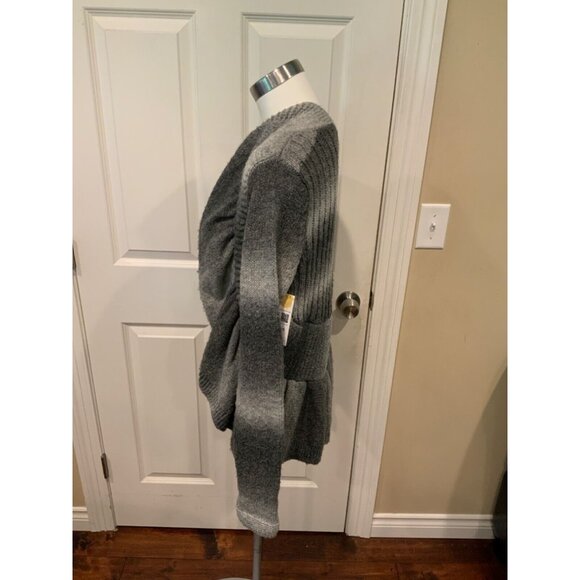 BCBG Max Azria Gray Wool Blend Striped Open Front Cardigan, Size Small - Picture 3 of 5